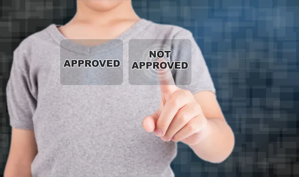 Hand pushing on a touch screen interface "Not Approved" — Stock Photo, Image