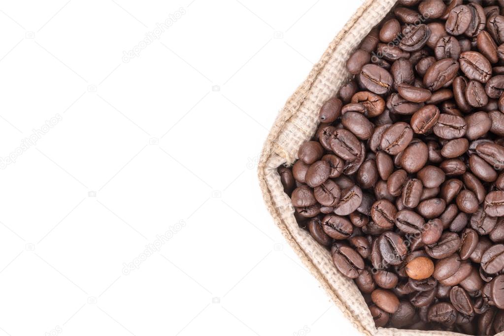 coffee beans in bag isolated on white background