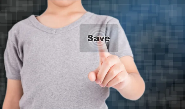 Hand trycka på en pekskärm gränssnitt spara"" — Stockfoto