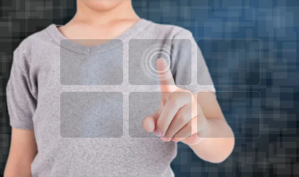 Hand pressing modern social buttons — Stock Photo, Image