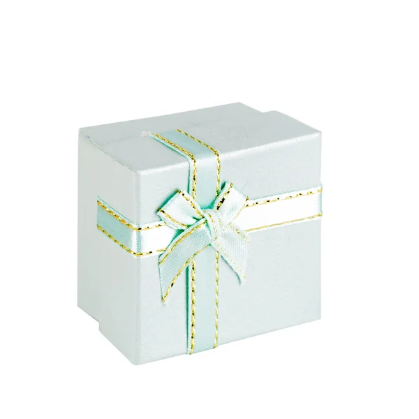 A green gift with a ribbon and a bow — Stock Photo, Image