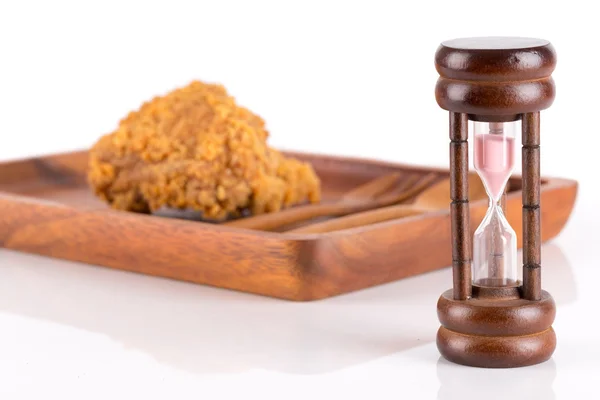 Healthy eating or dieting concept. fried chicken, spoon and fork — Stock Photo, Image