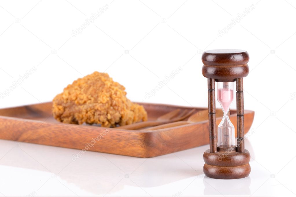 Healthy eating or dieting concept. fried chicken, spoon and fork