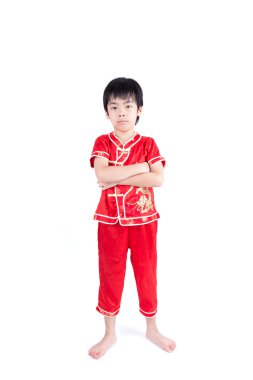 Gelenek Çin Cheongsam beyaz izole şirin Asyalı çocuk 