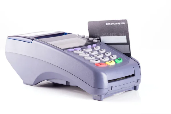 Kreditkarte auf Kreditkartenautomat Stockbild