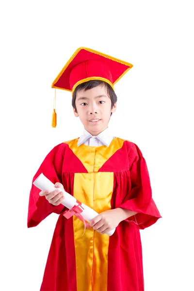 Cute Little Boy Wearing Red Gown Kid Graduation With Mortarboard Royalty Free Stock Images