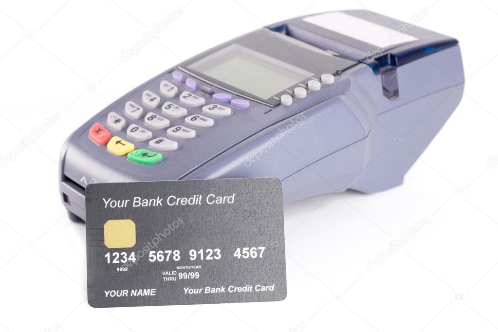 a credit card with credit card machine