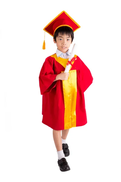 Cute Little Boy Wearing Red Gown Kid Graduation With Mortarboard Stock Image