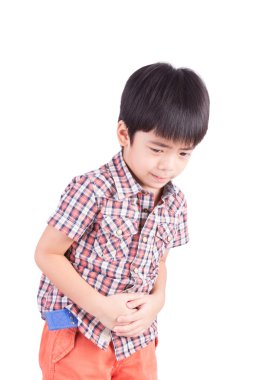 Little boy showing stomach pain clipart