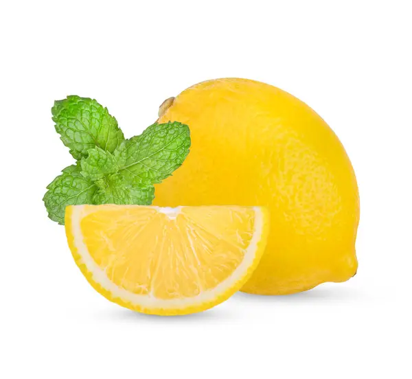 Fruta Limón Con Hoja Limón Entero Mitad Rebanada Hojas Con — Foto de Stock