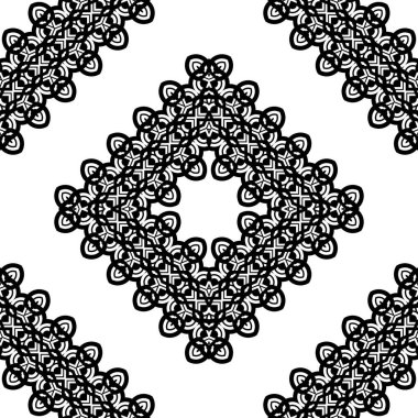 Kusursuz dekoratif dantel desenli. Soyut elmas monokrom arka plan. Vektör sanatı