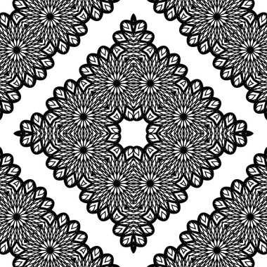Kusursuz dekoratif dantel desenli. Soyut elmas monokrom arka plan. Vektör sanatı