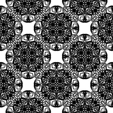 Dekoratif desenli tasarım. Soyut monokrom dantelli arka plan. Vektör sanatı