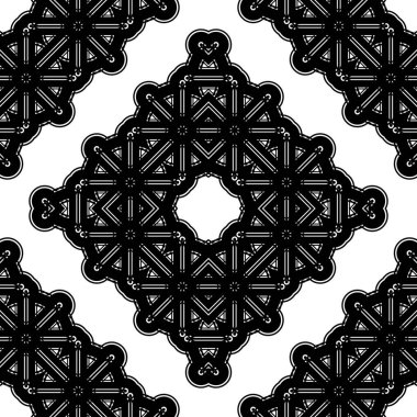 Kusursuz dekoratif dantel desenli. Soyut elmas monokrom arka plan. Vektör sanatı