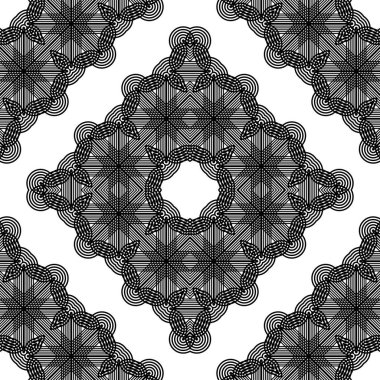 Kusursuz dekoratif dantel desenli. Soyut elmas monokrom arka plan. Vektör sanatı