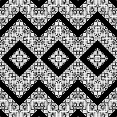 Kusursuz monokrom zigzag dekoratif desen tasarla. Soyut elmas arkaplan. Vektör sanatı