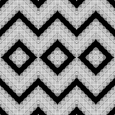 Kusursuz monokrom zigzag dekoratif desen tasarla. Soyut elmas arkaplan. Vektör sanatı