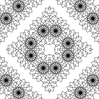 Kusursuz dekoratif dantel desenli. Soyut elmas monokrom arka plan. Vektör sanatı