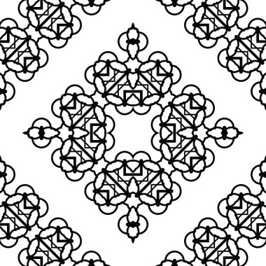 Kusursuz dekoratif dantel desenli. Soyut elmas monokrom arka plan. Vektör sanatı