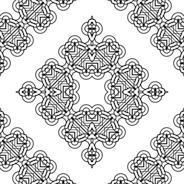 Kusursuz dekoratif dantel desenli. Soyut elmas monokrom arka plan. Vektör sanatı