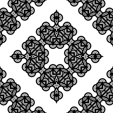 Kusursuz dekoratif dantel desenli. Soyut elmas monokrom arka plan. Vektör sanatı