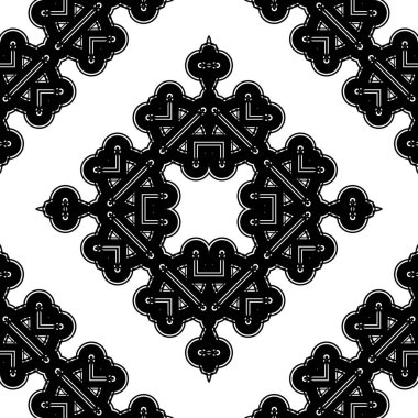 Kusursuz dekoratif dantel desenli. Soyut elmas monokrom arka plan. Vektör sanatı