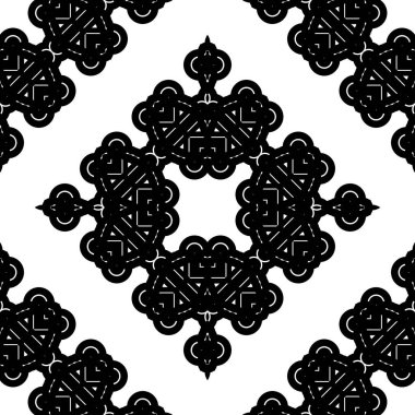 Kusursuz dekoratif dantel desenli. Soyut elmas monokrom arka plan. Vektör sanatı