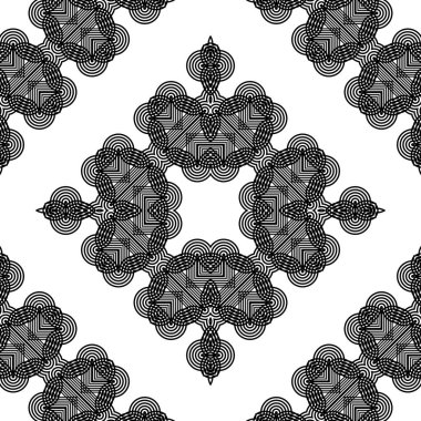 Kusursuz dekoratif dantel desenli. Soyut elmas monokrom arka plan. Vektör sanatı