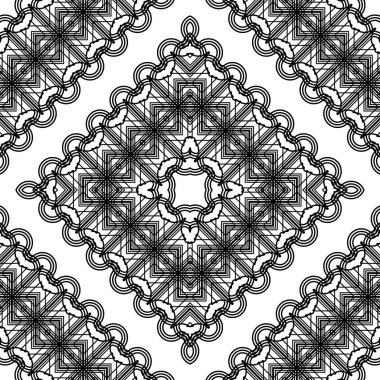 Kusursuz dekoratif dantel desenli. Soyut elmas monokrom arka plan. Vektör sanatı