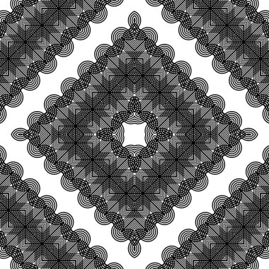 Kusursuz dekoratif dantel desenli. Soyut elmas monokrom arka plan. Vektör sanatı