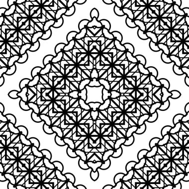 Kusursuz dekoratif dantel desenli. Soyut elmas monokrom arka plan. Vektör sanatı