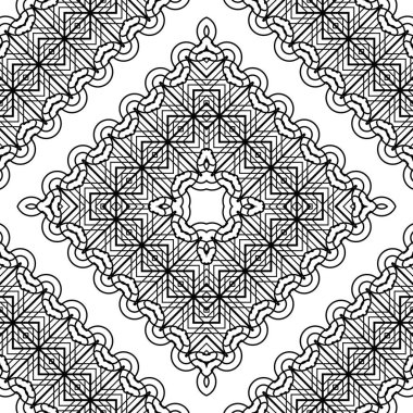 Kusursuz dekoratif dantel desenli. Soyut elmas monokrom arka plan. Vektör sanatı