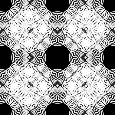 Dekoratif desenli tasarım. Soyut monokrom dantelli arka plan. Vektör sanatı