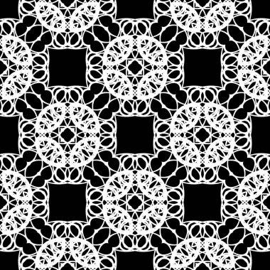 Dekoratif desenli tasarım. Soyut monokrom dantelli arka plan. Vektör sanatı