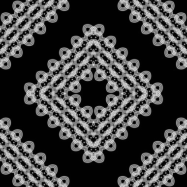 Kusursuz dekoratif dantel desenli. Soyut elmas monokrom arka plan. Vektör sanatı