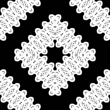 Kusursuz dekoratif dantel desenli. Soyut elmas monokrom arka plan. Vektör sanatı