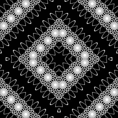 Kusursuz dekoratif dantel desenli. Soyut elmas monokrom arka plan. Vektör sanatı