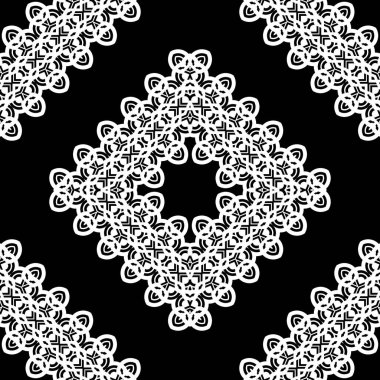 Kusursuz dekoratif dantel desenli. Soyut elmas monokrom arka plan. Vektör sanatı