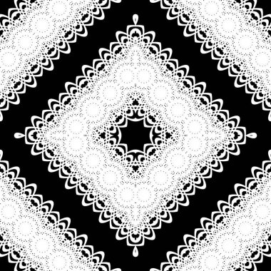 Kusursuz dekoratif dantel desenli. Soyut elmas monokrom arka plan. Vektör sanatı