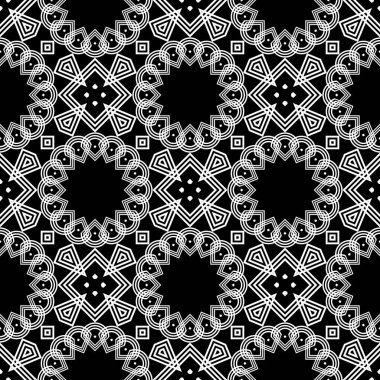 Dekoratif desenli tasarım. Soyut monokrom dantelli arka plan. Vektör sanatı