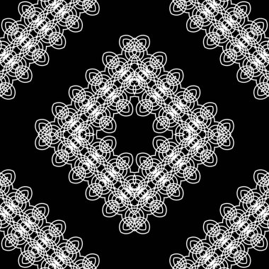 Kusursuz dekoratif dantel desenli. Soyut elmas monokrom arka plan. Vektör sanatı