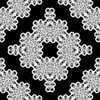 Kusursuz dekoratif dantel desenli. Soyut elmas monokrom arka plan. Vektör sanatı