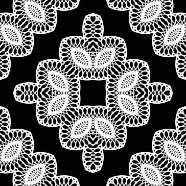 Kusursuz dekoratif dantel desenli. Soyut elmas monokrom arka plan. Vektör sanatı