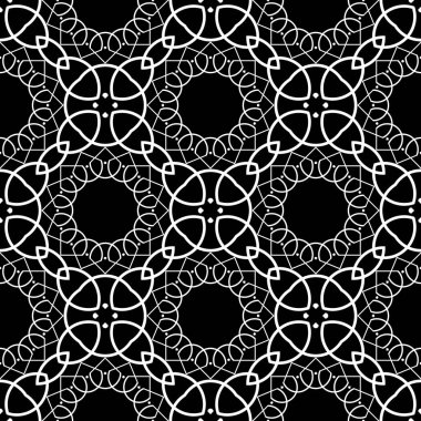 Dekoratif desenli tasarım. Soyut monokrom dantelli arka plan. Vektör sanatı
