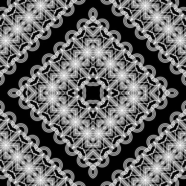 Kusursuz dekoratif dantel desenli. Soyut elmas monokrom arka plan. Vektör sanatı
