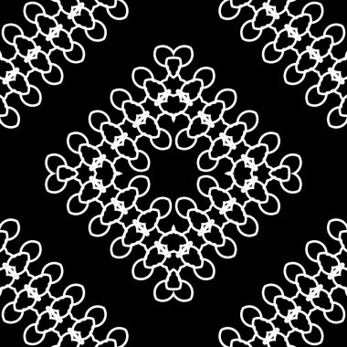 Kusursuz dekoratif dantel desenli. Soyut elmas monokrom arka plan. Vektör sanatı