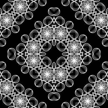 Kusursuz dekoratif dantel desenli. Soyut elmas monokrom arka plan. Vektör sanatı