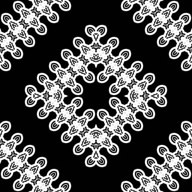Kusursuz dekoratif dantel desenli. Soyut elmas monokrom arka plan. Vektör sanatı