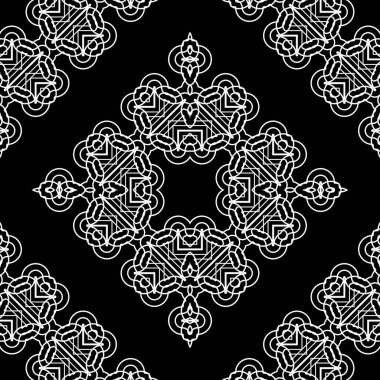 Kusursuz dekoratif dantel desenli. Soyut elmas monokrom arka plan. Vektör sanatı