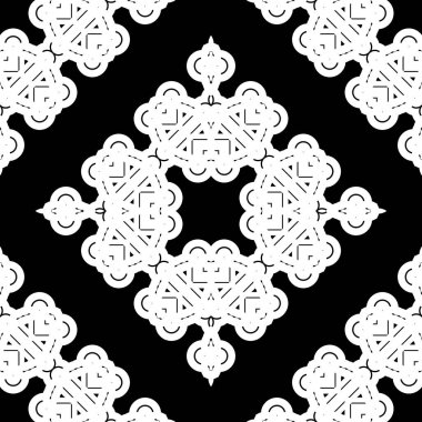 Kusursuz dekoratif dantel desenli. Soyut elmas monokrom arka plan. Vektör sanatı